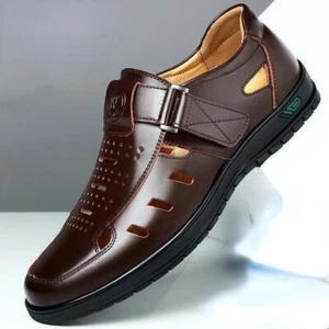 Men Business Sandals Summer Leather Shoes Mens Closed Toe Dress Non-Slip Flats. - Picture 1 of 8