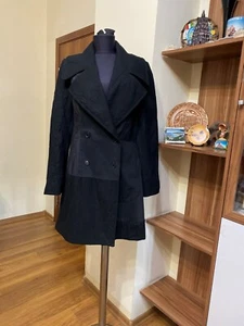 IVAN GRUNDAHL BLACK WRINKLED FABRIC PANELED DOUBLE BREASTED WOOL BLEND COAT-38 - Picture 1 of 12