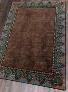 NuBuck Dark Chocolate Turquoise Southwestern Country Cabin Accent Rug 3'x4'