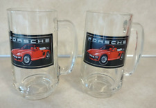 VINTAGE PORSCHE DRINKING GLASSES (2) CARS GERMAN HANDLED MUGS CUPS BARWARE 