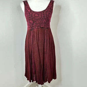 Earthbound Sleeveless Red Dress Crochet Top Babydoll Flowy Medium Flaw Read - Picture 1 of 12