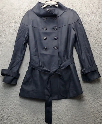 Gabardina Ellen Tracy para mujer talla 10 azul marino manga larga cinturón doble pecho Foto 1 de 4