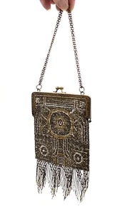 ANTIQUE French Micro Cut Steel Bead Handbag PURSE Fringe 1920s FRANCE - Picture 1 of 9