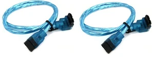 Lot de 2 câbles de données ronds SSD/HDD bleu UV SATA 3 III 24" pouces angle droit vers angle Rt - Photo 1/1