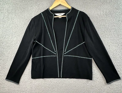 Chaqueta Ming Wang Mujer PM Negra Turquesa Frente Abierto Cárdigan Blazer Tejido Foto 1 de 4