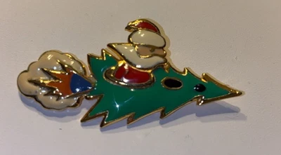 Broche prendedor firmado por Edgar Berebi vintage de Papá Noel en árbol cohete Foto 1 de 4