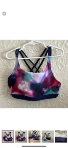 Athleta Girl Abstract Floral Pink Blue Strappy Back Sports Bra Large 12 - Picture 1 of 7