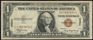 1935 A $1 One Dollar HAWAII Overprint Silver Certificate Note Fr#2300 - Picture 1 of 3