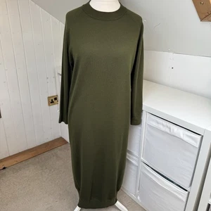 Mr Mittens Jumper Dress Size M/L Olive Green 100% Wool Fine Knit Midi - Picture 1 of 10