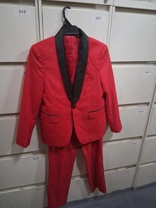 Slick Red 3 Piece Button Tuxedo With Jacket Vest And Slacks. Sz 12 Y 336 JJ - Picture 1 of 3
