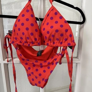 Polka Dot String Bikini Swimsuit Womens Large Halter Tie Orange Purple NWOT - Picture 1 of 9
