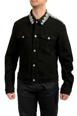 Chaqueta de mezclilla Versace para hombre negra y barroca plateada con botones Medusa EE. UU. L IT 52 Foto 1 de 4