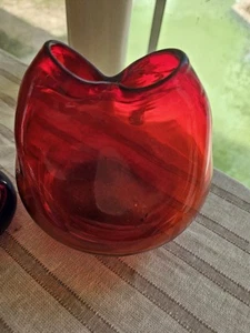 Blenko Glass Ruby Red Pinched 3” Tall Bud Vase - Picture 1 of 1