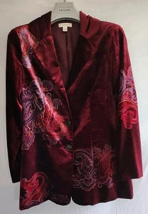 Coldwater Creek Velvet Blazer Womens Size 14 Artsy Fairy Burgundy Lined - Picture 1 of 8
