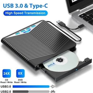 7-in-1 External CD/DVD Drive for Laptop, USB 3.0 & USB-C Portable CD/DVD Player - Picture 1 of 7