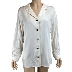 Soft Surroundings Top Size Medium MP Satin Ivory Button-Down Shirt Long Sleeve - Picture 1 of 7