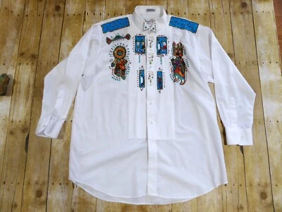 Chaplin Hand Painted Western Tribal Kachina Tuxedo Shirt Vintage Size XL 32-33 - Image 1 of 4