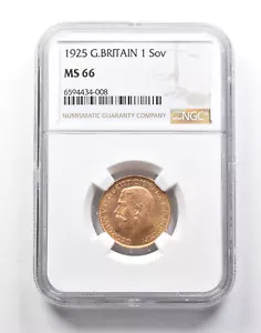 MS66 1925 Great Britain 1 Sovereign Gold Coin NGC *0066 - Picture 1 of 3