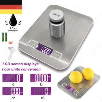 Küchenwaage digital Edelstahl LCD Anzeige 10kg 1g Messung elektronische Waage - Bild 1 von 4