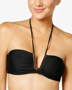 Top de bikini halter de herrajes negros para mujer Rachel Roy traje de baño separado talla XS - Imagen 1 de 3