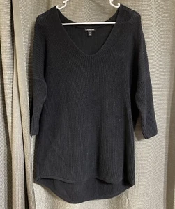 Suéter Express para mujer mediano negro de gran tamaño cuello en V tejido abierto manga Dolman - Imagen 1 de 8