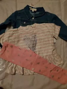 Girls Jessica Simpson 4 3pc set Blue Jean Jacket, Top, Legging Heart Glitter NWT - Picture 1 of 9