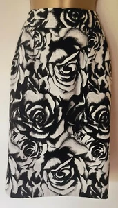 Hobbs Skirt Sz 12 Vgc! Black Beige Floral Smart - Picture 1 of 9