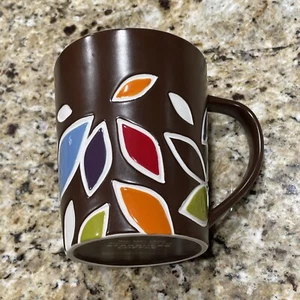 Starbucks 2010 Brown w/ Colorful Fall Leaves Bone China Mug 14 Oz 4.5” H Heavy - Picture 1 of 7