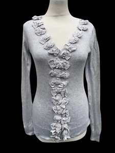 Ted Baker Cardigan Jumper Top Silver Grey Bow Front Detail Size 1 UK 6 8 - Picture 1 of 9