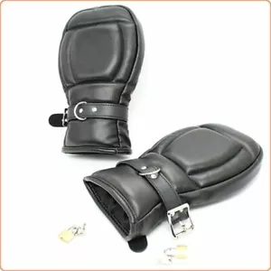 Bondage Fessel-Handschuhe schwarz, gepolstert, abschließbar Fäustlinge BDSM - Bild 1 von 2