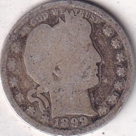 1899 SILVER Barber Quarter #228 - AG - BEAUTIFUL COLOR - BEAUTIFUL COIN Cover