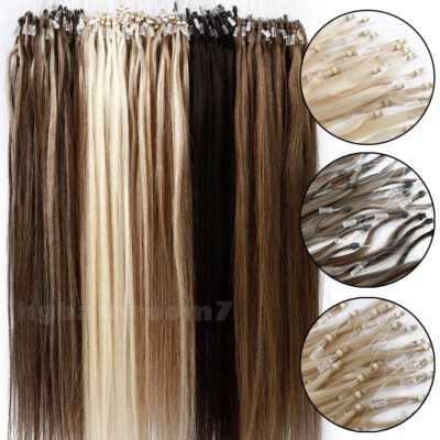 Grade 9A Remy Human Hair Micro Ring Loop Beads Link Tip Hair Extensions 1G/0.5G - Image 1 of 4