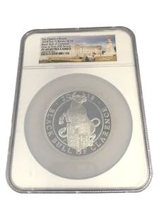 2018 Great Britain Queen's Beasts Black Bull Clarence £10 5oz Silver NGC PF69 UC - Picture 1 of 5