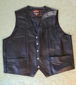 Interstate Leather Vest Men's Classic Biker Motorcycle XXL Snap Front Black - Picture 1 of 10