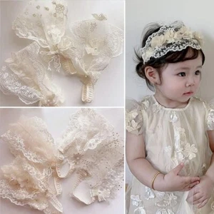 Baby Girls Headband Lacy Bow Pearl Wide Hair Band Turban for Infants Newborn ... - Picture 1 of 7