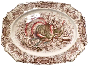 Johnson Brothers Wild Turkeys Platter 20in Native American Brown Vintage - Picture 1 of 15