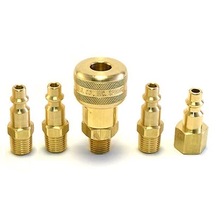 5tlg Massiv Messing Schnellwechsler Set Luftschlauch Verbinder Armaturen 1/4 NPT Werkzeuge Stecker - Bild 1 von 11
