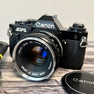 Canon AV-1 SLR 35mm Film Camera Black w/ Canon Lens FD 50mm F1.8! From Japan - Picture 1 of 24