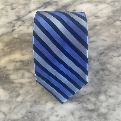 Corbata a Rayas Regimiento 100% Azul Seda SAKS FIVE AVENUE ~ 3.25" J57 Foto 1 de 4