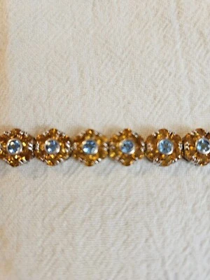 Sterling Silver 925 Citrine And Blue Topaz Bracelet Safty Clasp 7.34" - Image 1 of 4