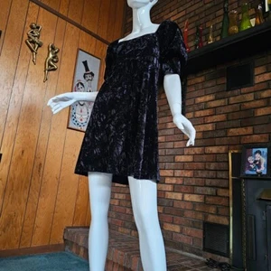 Vintage Y2K Betsey Johnson Crushed Velvet Mini Goth Punk Babydoll Mini Dress M - Picture 1 of 9