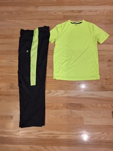 Boys 2 pc lot XXL 18 clothes Outfit Black athletic pants drifit top Neon Yellow - Picture 1 of 3