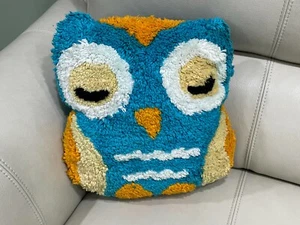 Colorful Blue Owl Hoot Shaped Cotton Throw Pillow Kids Accent Room Decor - Picture 1 of 3