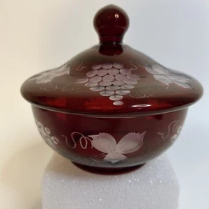 Vintage Egermann Rubinrot Kristall Bonboniere Deckelschliff Klar Tschechisch Böhmisch  - Bild 1 von 9