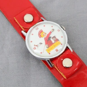Buster Brown Wrist Watch Red Patent Leather Band Working Stopped Working - Bild 1 von 17