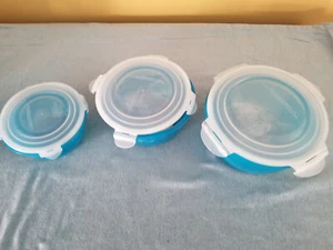 Locking 3 Piece Jewel Tone Bowls Storage Set Nestable Original Packaging Teal - Picture 1 of 5