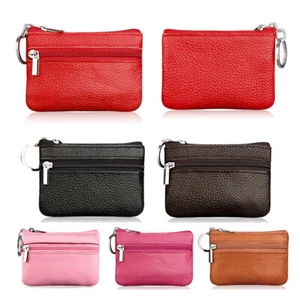 Women Key Ring Leather Mini Purse Coin Small Change Bag Card Wallet Pouch Zip Up - Picture 1 of 14