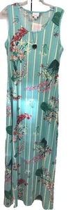 Neu mit Etikett Lularoe Medium aquamarin gestreift & Blumen Strick Dani langes Spalten-Maxikleid - Bild 1 von 8