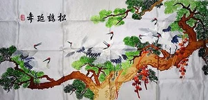 Handgewebte chinesische Seidenstickerei - 8 Kraniche (153 cm x 73 cm) #1 - Bild 1 von 4