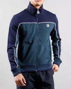 Fila Wales Retro Track Jacket With Fold Down Collar - Dark Teal Fila Navy Size M - Picture 1 of 5